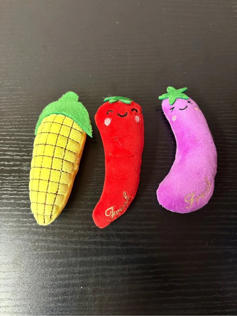 Fresh Vegetable Plush Cat Toys Set of 3 Corn Chili Eggplant NIP